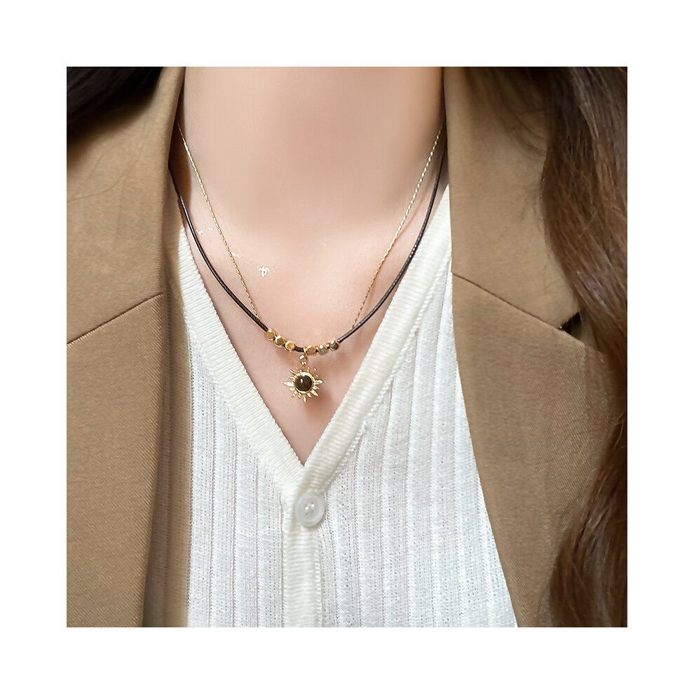 (9# Sunflower Double-layered Tiger's Eye Stone) Tiger's eye necklace, women's light luxury and high-end style, long collarbone chain, versatile hoodie