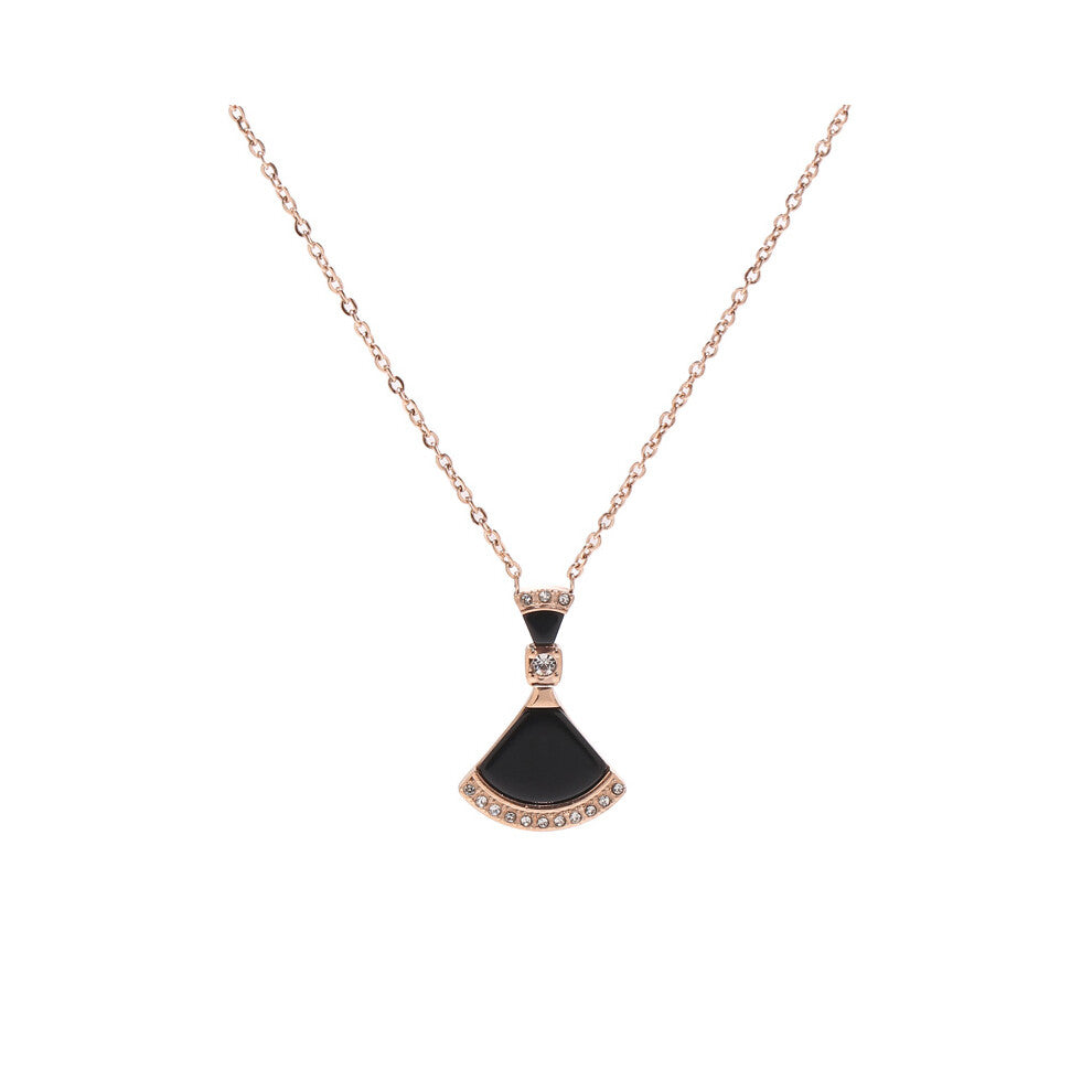 (black) White mother-of-pearl skirt necklace, fan-shaped titanium steel necklace, rose gold collarbone chain pendant for women