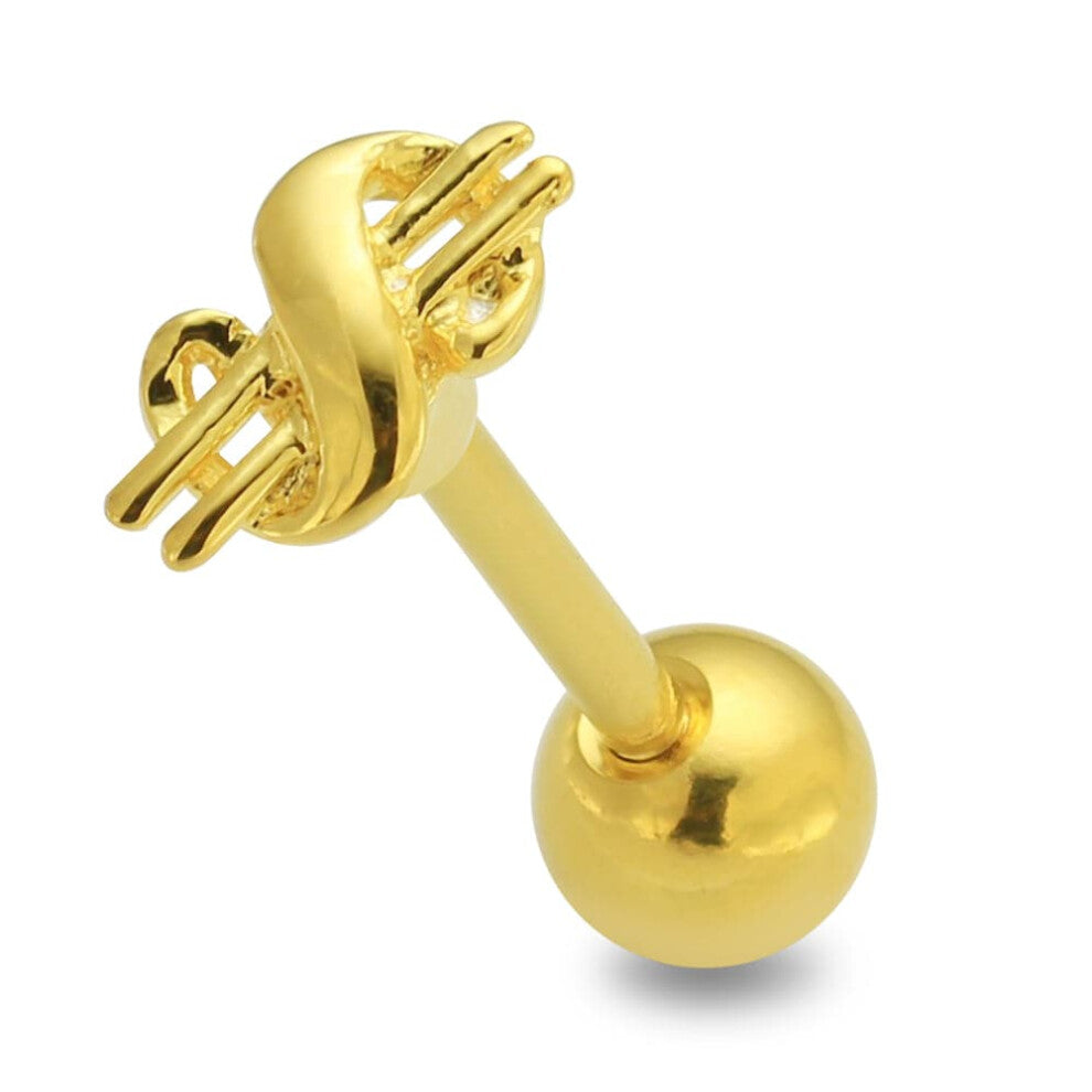 (Yellow Gold) Sterling Silver Dollar Sign Tongue Ring