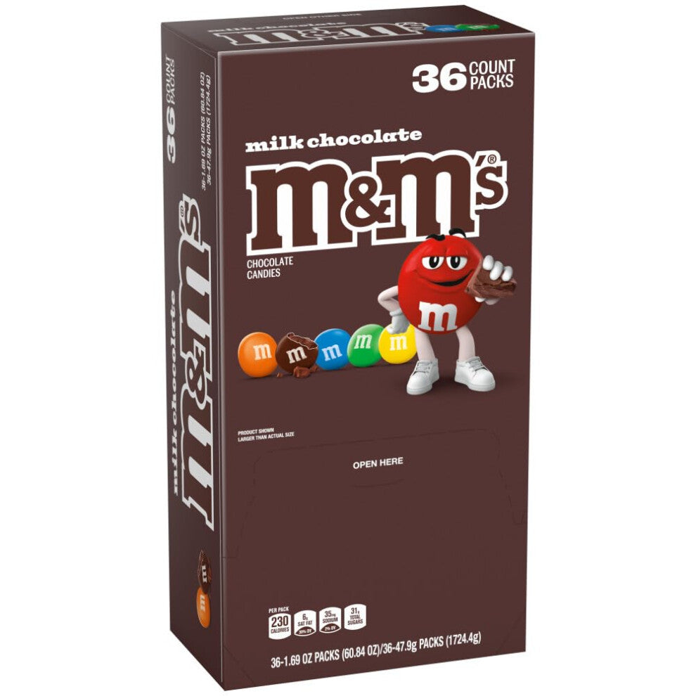 M&M'S Milk Chocolate Candy Singles Size 1.69-Ounce Pouch 36-Count Box