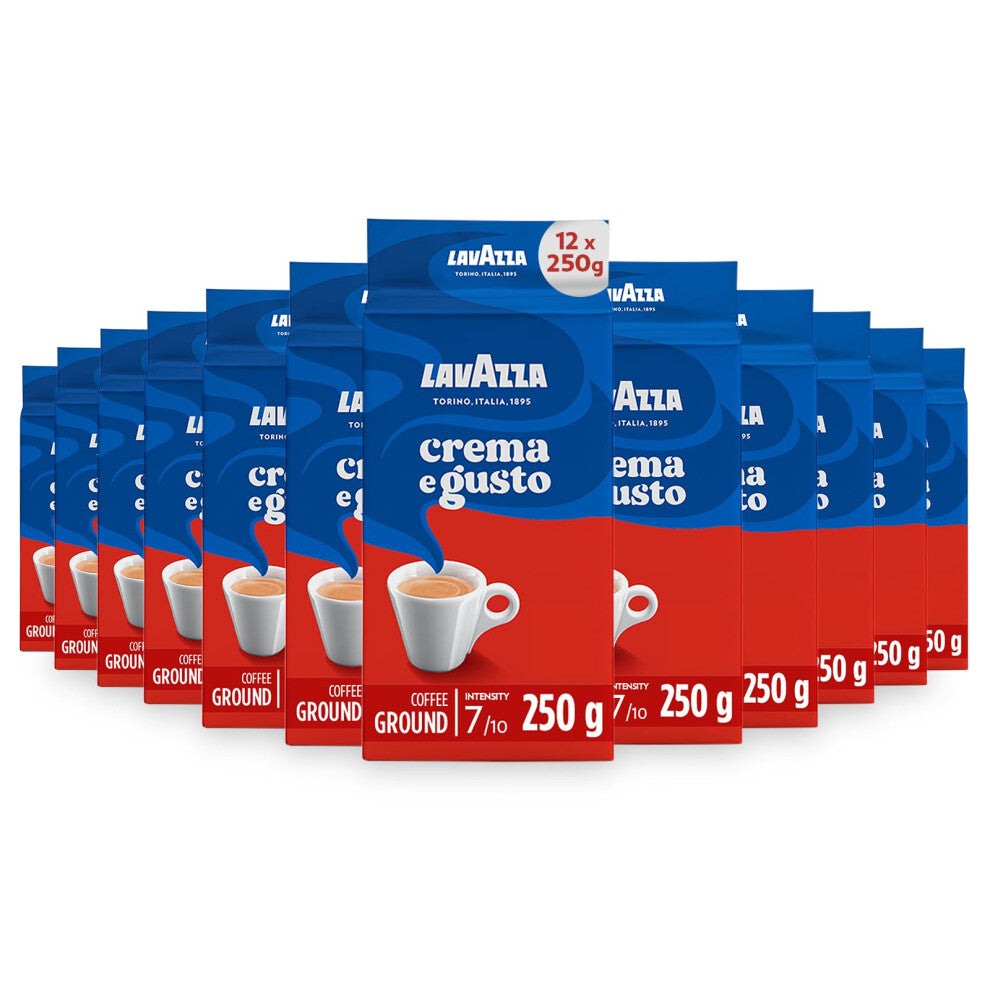 Lavazza Crema e Gusto Classico Ground Coffee, Dark Roast 250g (12-Pack) - Ideal for Moka & Filter