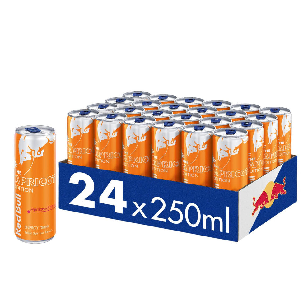 Red Bull Energy Drink Apricot Edition - 24 Pallet Tins - Drinks with Apricot Strawberry Flavour, Disposable (24 x 250 ml)