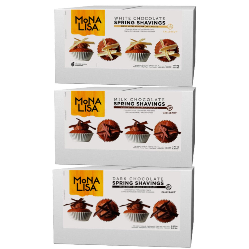 Mona Lisa Chocolate Shavings (Bundle, Milk, Dark and White 3 x 2.5kg)