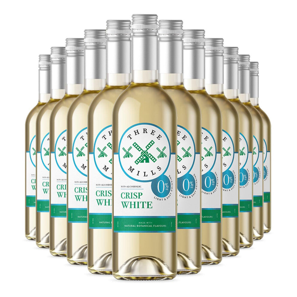 Three Mills British-Made 0% ABV Non-Alcoholic White Wine – Crisp, Fruity & Zesty, Norfolk Craft, Vegan-Friendly, 12 x 75cl