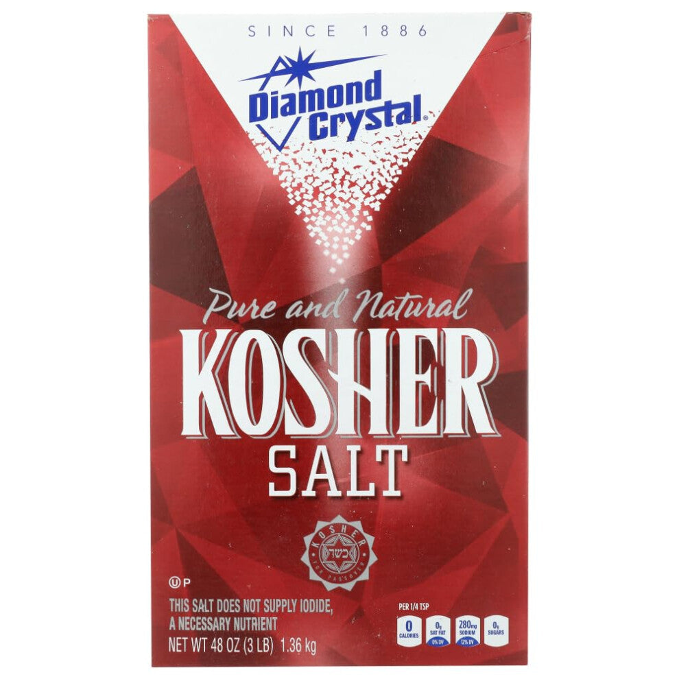 Diamond Crystal, Pure and Natural Kosher Salt - No additives, No GMO - 48oz, Pack of 3 Seasoning Control Salts