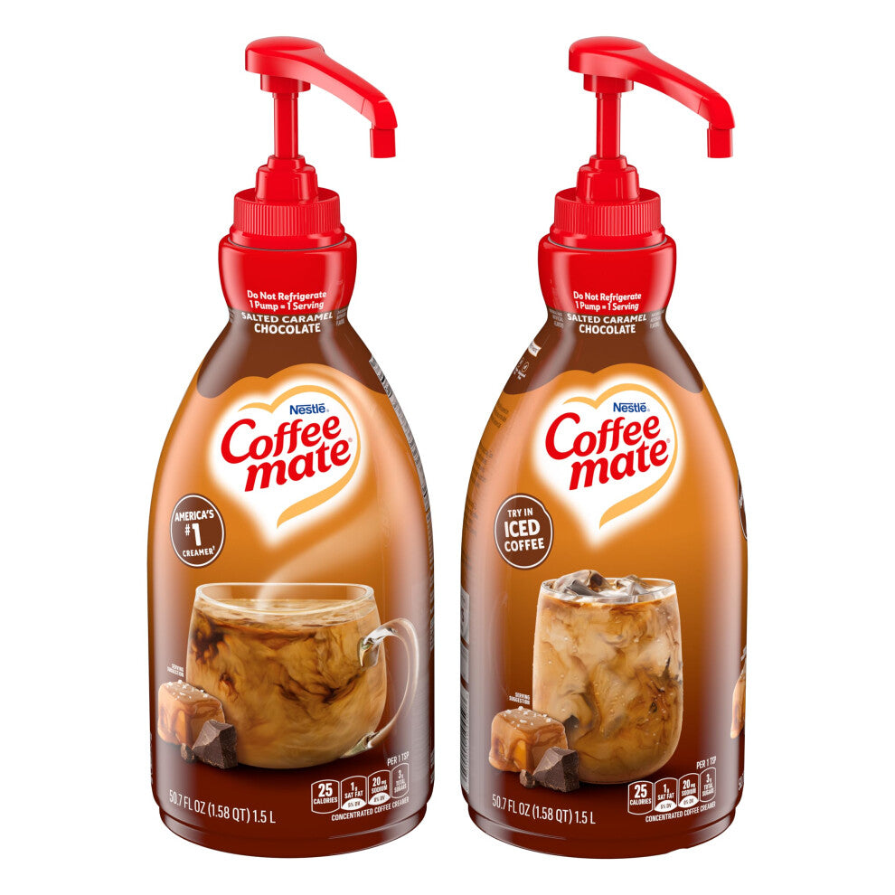 Coffee Mate Liquid Coffee Creamer Concentrate - Coffee Creamer with Pump in Salted Caramel Chocolate Flavour - Coffee Whitener - No Refrigeration