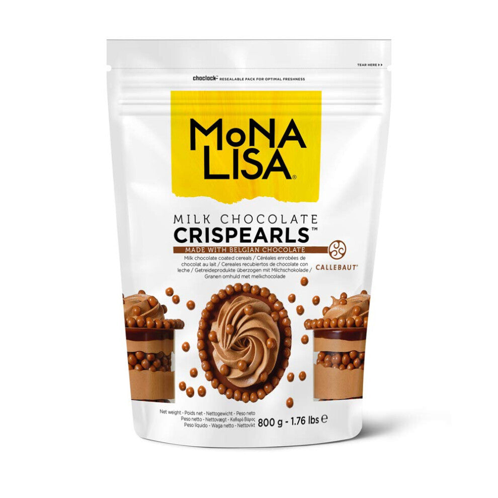 Mona Lisa Crispearls by Callebaut (Milk Chocolate, 4 x 800g Bags) ? Resealable Velcro 800g Bag - Flavoured Coated Cereal Balls for Decorating Cakes,