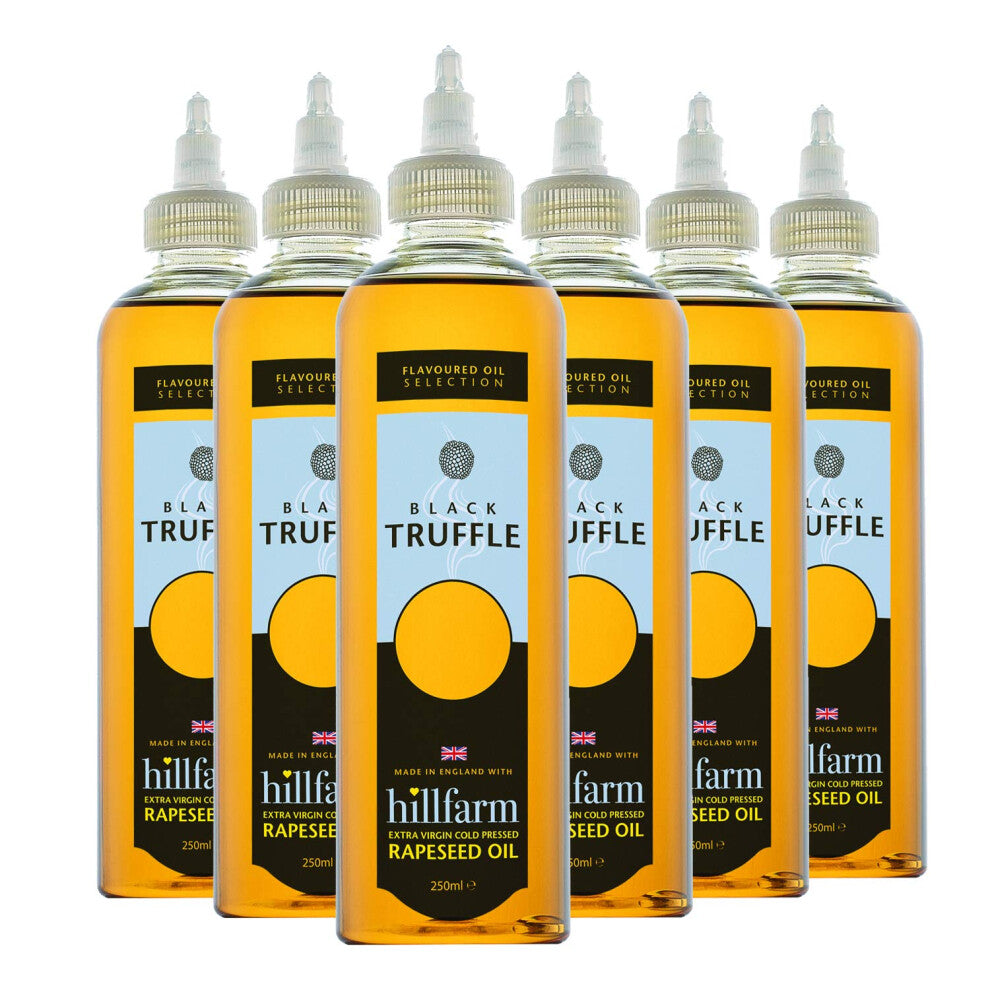Hillfarm Black Truffle Extra Virgin Cold Pressed Rapeseed Oil ? 6x 250ml Plastic Bottle - Suitable for Dressing Any Savoury Dish