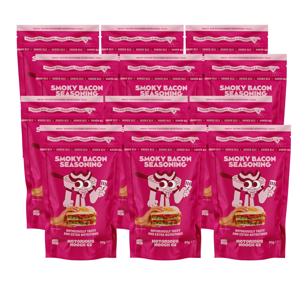 NOTORIOUS NOOCH CO - Smoky Bacon Flavour Vegan Food Seasoning - Plant-Based Nutritional Yeast - Pack of 12