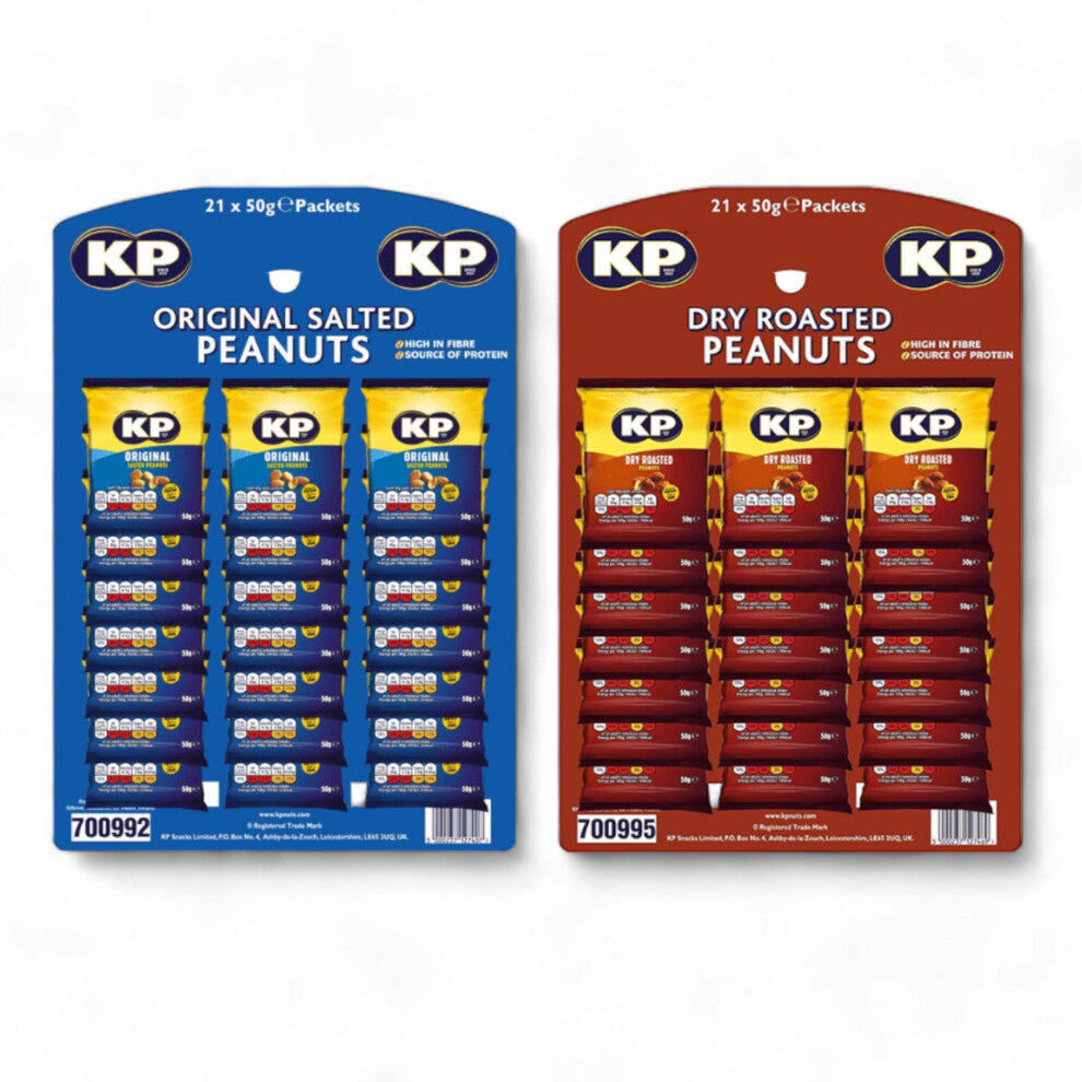 2 Pack Mix of KP Pub Nuts - Original Salted Peanuts and Dry Roasted Peanuts (21 Packs of Each)