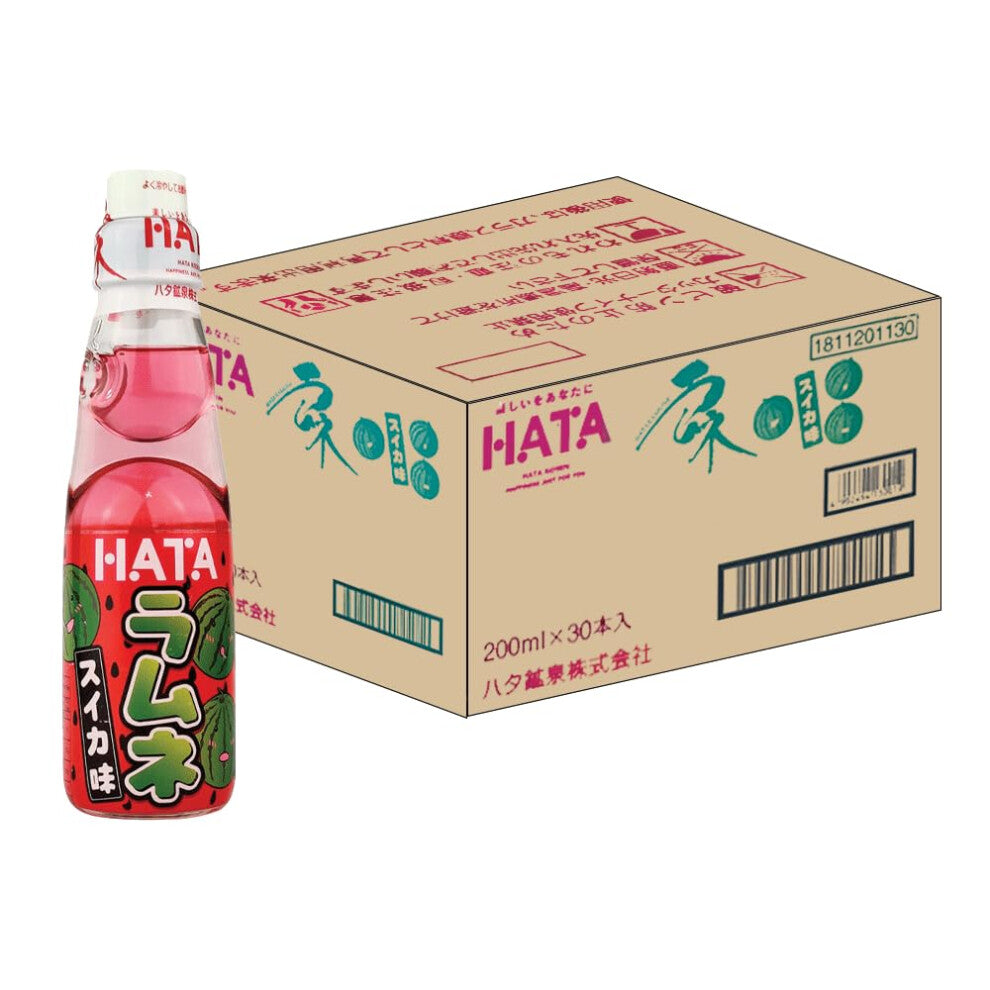 Hatakosen Ramune Soda Japanese Fruity Flavoured Soda Carbonated Bottled Drinks 200ml (Box of 30, Salted Watermelon)