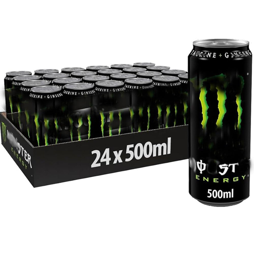 Monster Energy Green Flavour 500ml Cans Pack (24) - High-Caffeine Energy Drink for Focus & Stamina