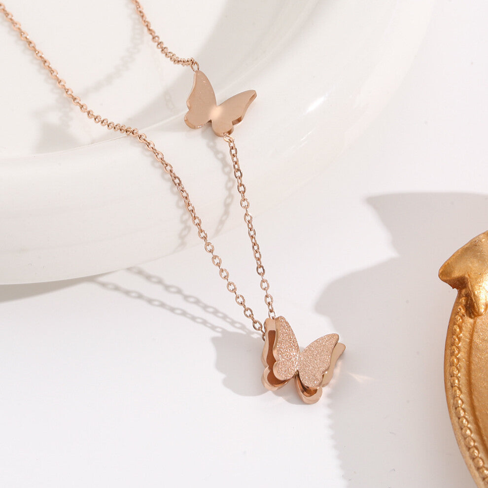 (X909 Butterfly necklace Rose gold) Butterfly necklace, women's collarbone chain, elegant ins, versatile, three-dimensional necklace, 18k rose gold