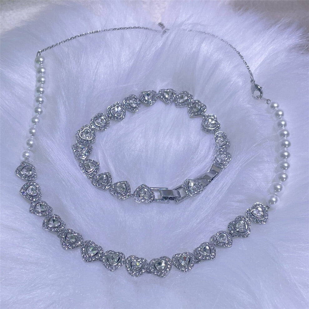 (Necklace Bracelet3) SWA Original SWA New Trend Anniversary Heart Angelic Jewelry Set Charm Heart Shaped Crystal Luxury Pearl Necklace Earring Romanti