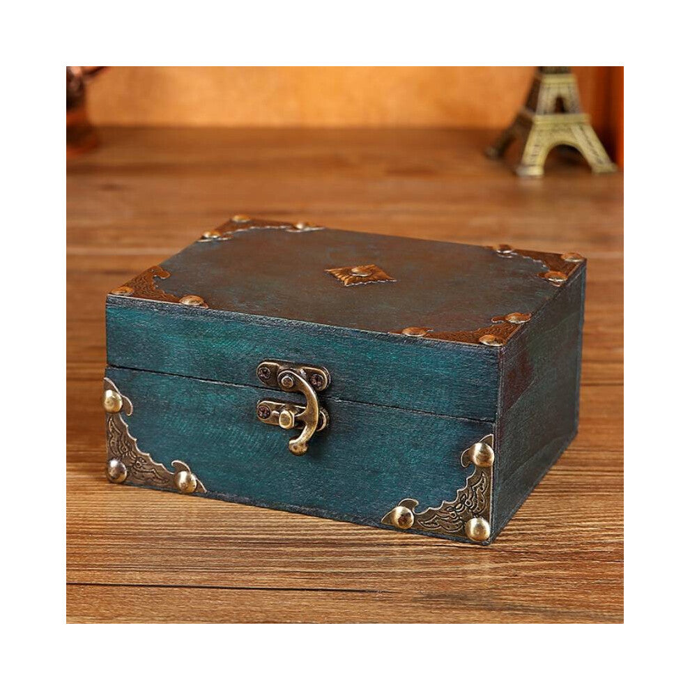 (Green A) Box Jewelry Wooden With Lock Vintage Desktop Organizer For Home Decor Office