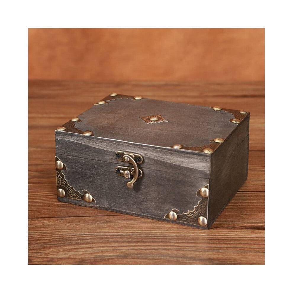 (Gray A) Box Jewelry Wooden With Lock Vintage Desktop Organizer For Home Decor Office