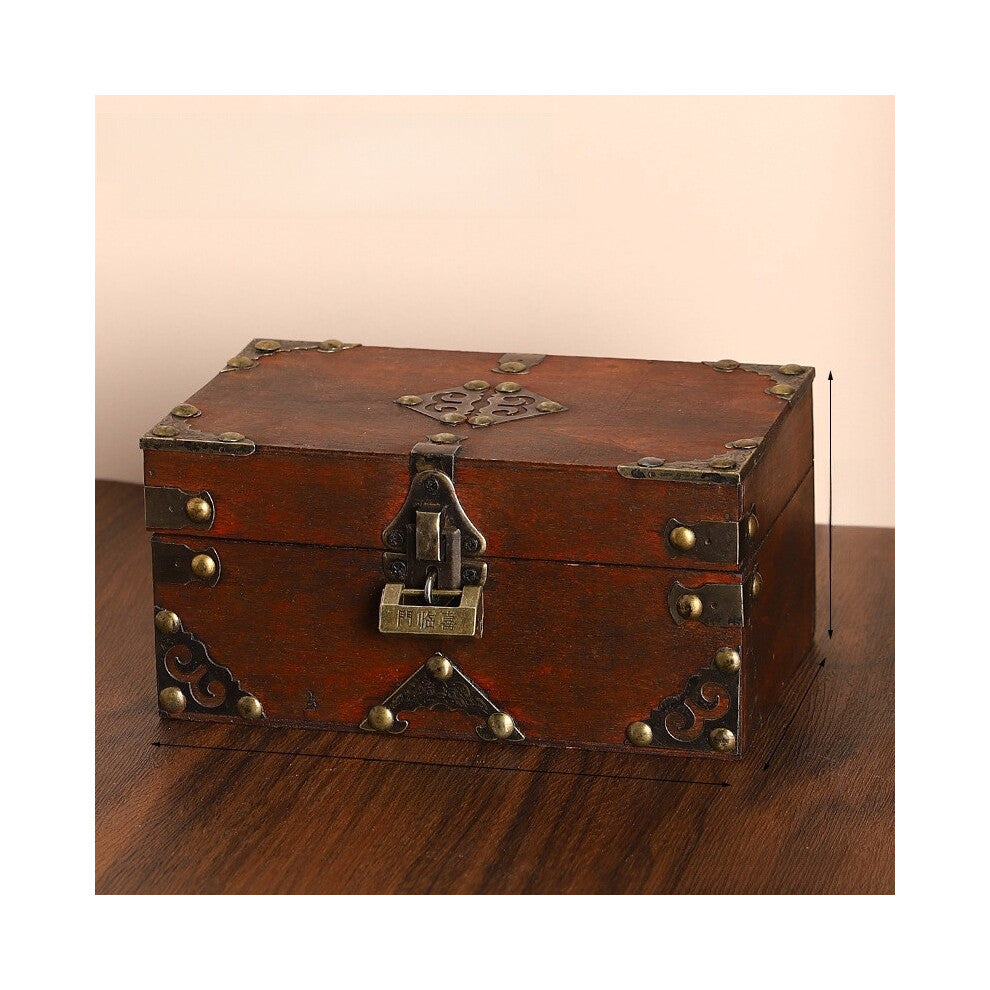 (StyleB) Wooden Desktop Antique Organizer Boxes With Lock For Home Gifts Decorations