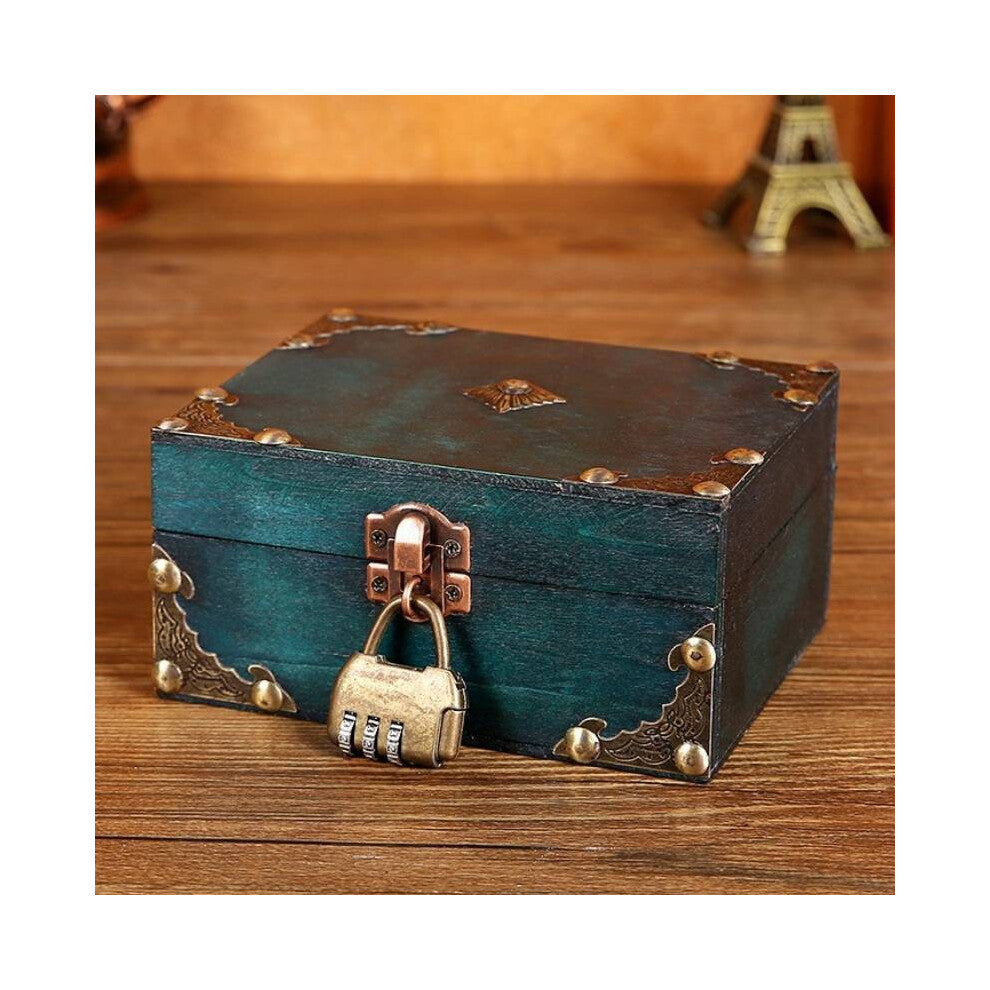 (Green C) Box Wooden Jewelry With Lock Vintage Desktop Organizer For Home Decor Office