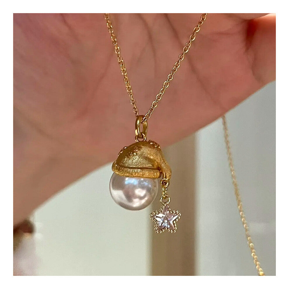 (XL661) White diamond bow necklace, pink diamond pendant, titanium steel collarbone chain