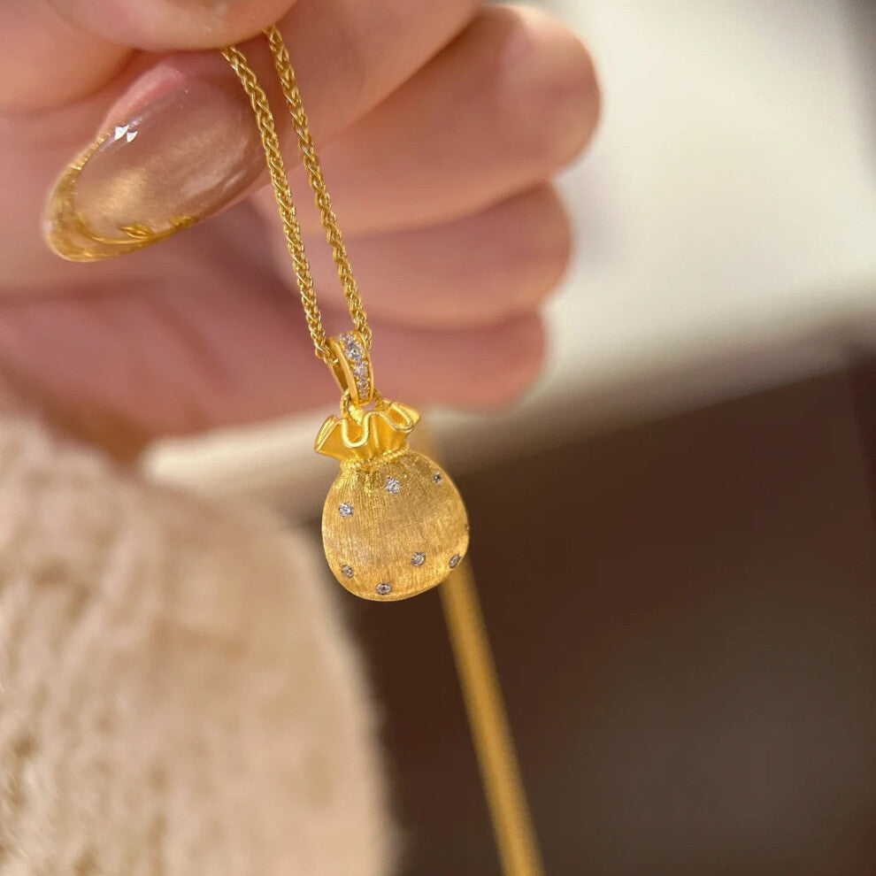 (XL701) White diamond bow necklace, pink diamond pendant, titanium steel collarbone chain