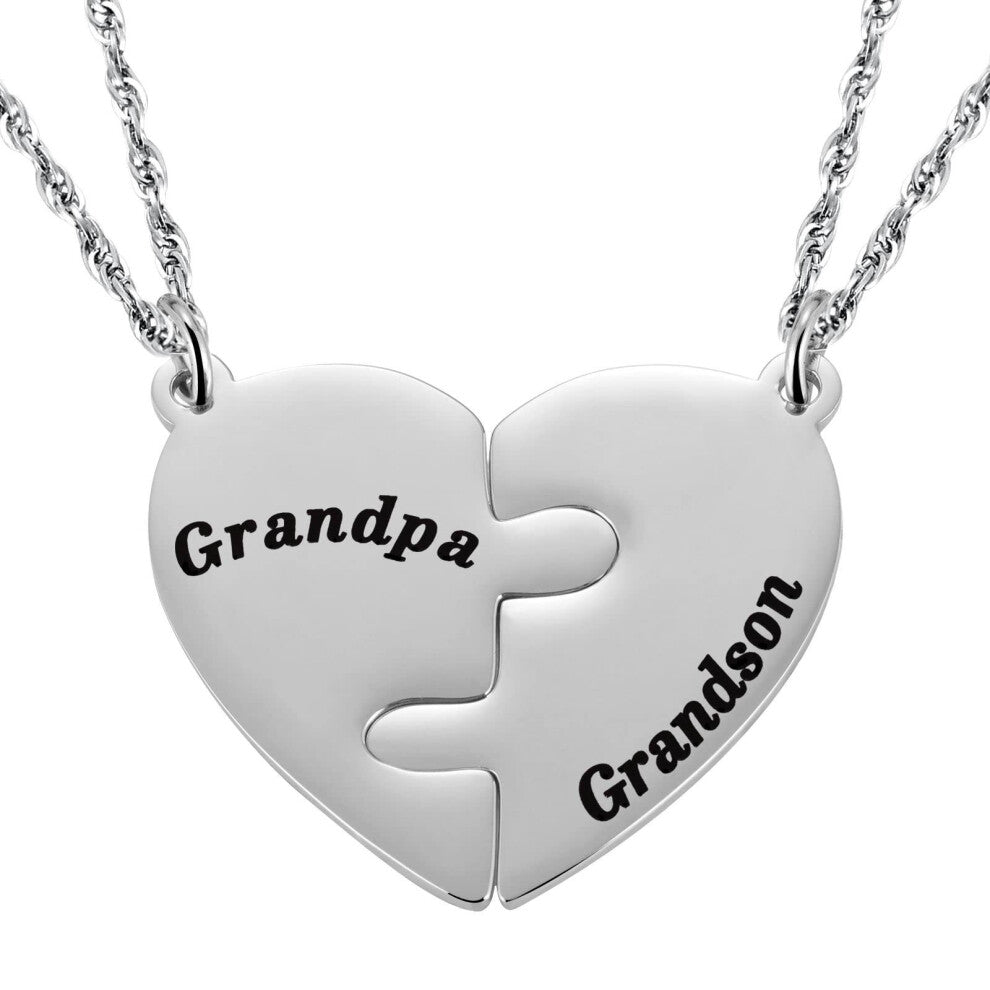 (??????Grandpa+Grandson) Jigsaw puzzle heart necklace, graduation season necklace, water wave chain, son's birthday gift