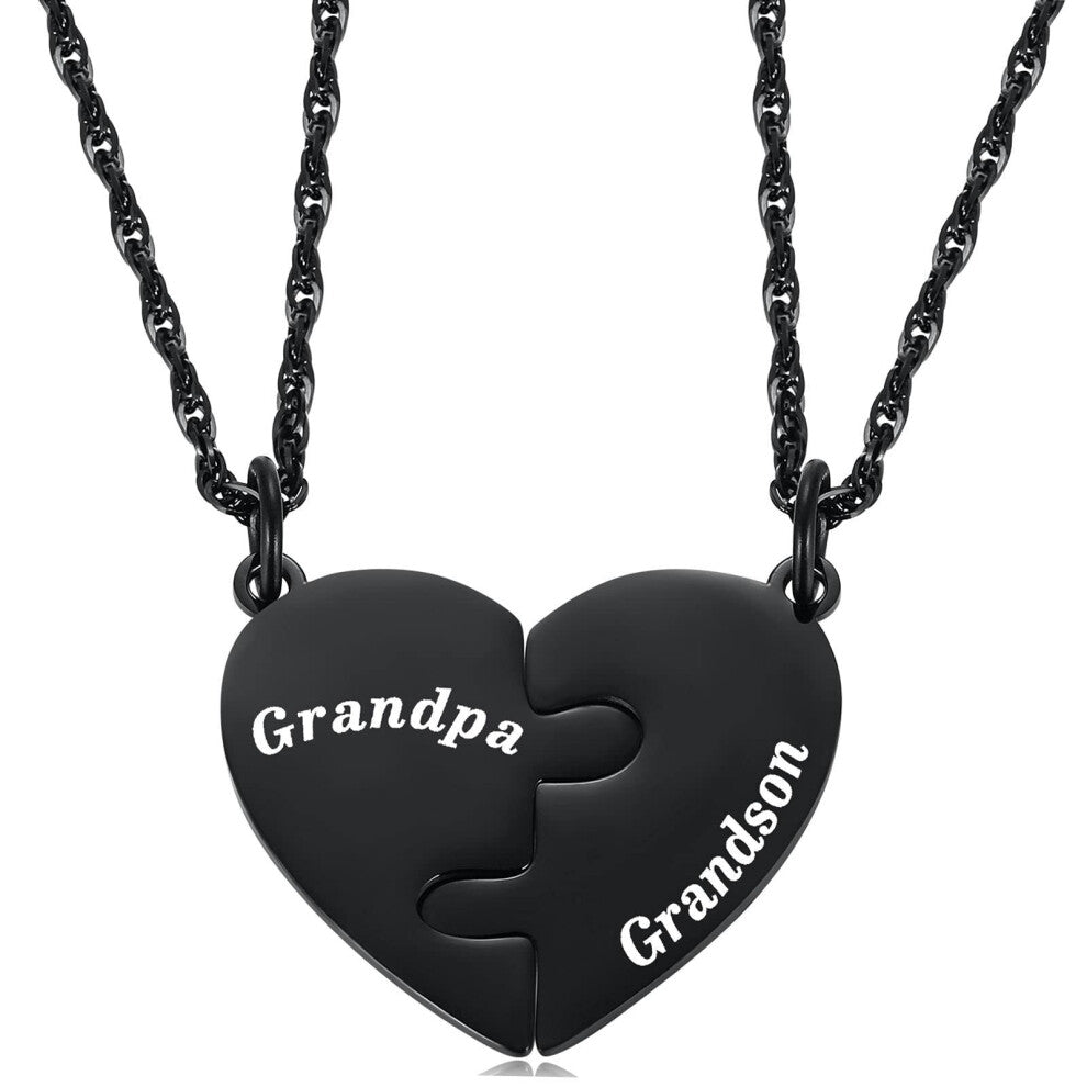 (??????Grandpa+Grandson) Jigsaw puzzle heart necklace, graduation season necklace, water wave chain, son's birthday gift