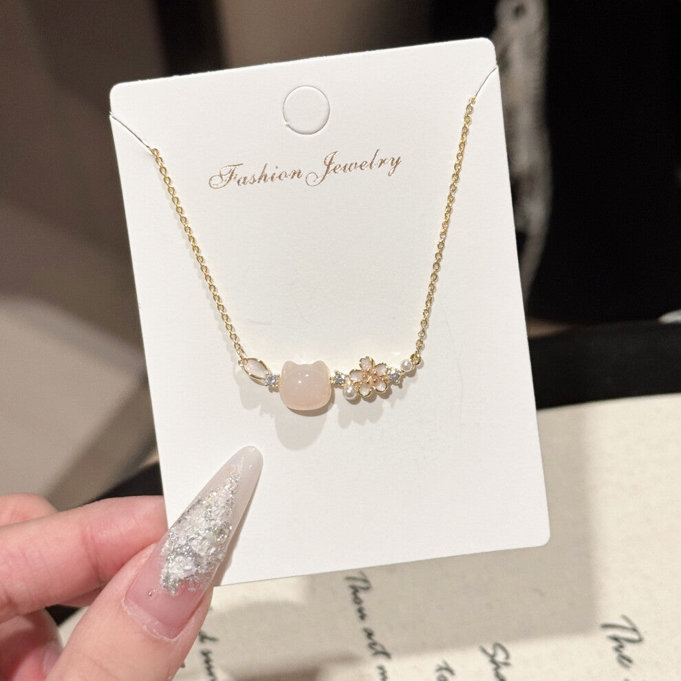 (Gold (thickened real gold electroplating)) Flower necklace, a niche pink new cat neck chain and collarbone chain, a light luxury and high-end necklac