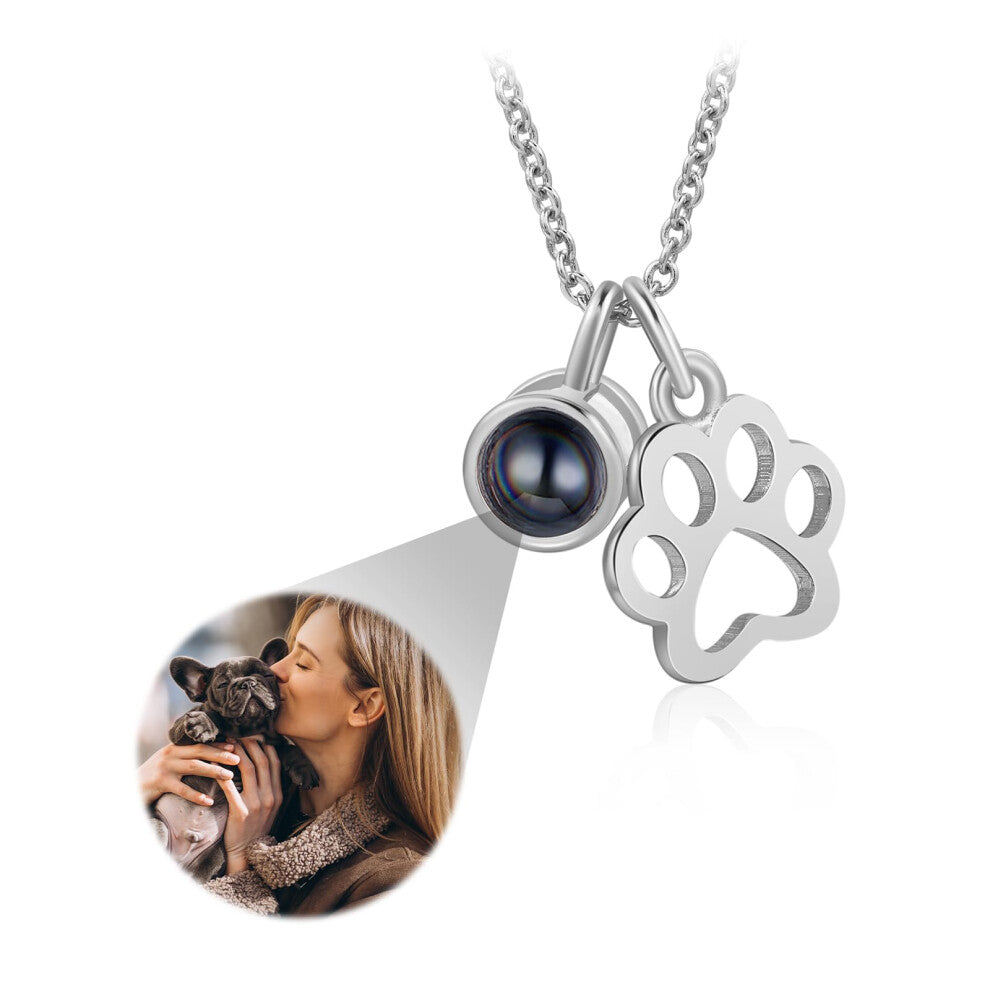 Custom Necklace with Picture Inside Personalized Pet Photo Projection Necklace Dog Cat Paw Pendent Necklace Customized Picture Memorial Jewelry Gifts