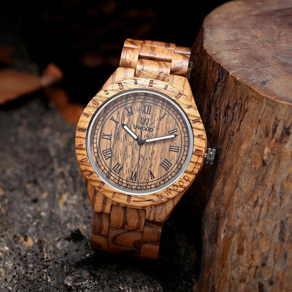 (BlackZebraWood)Uwood Montre à Quartz De Mode Hommes Femmes Montrebracelet En Bois Au Choix