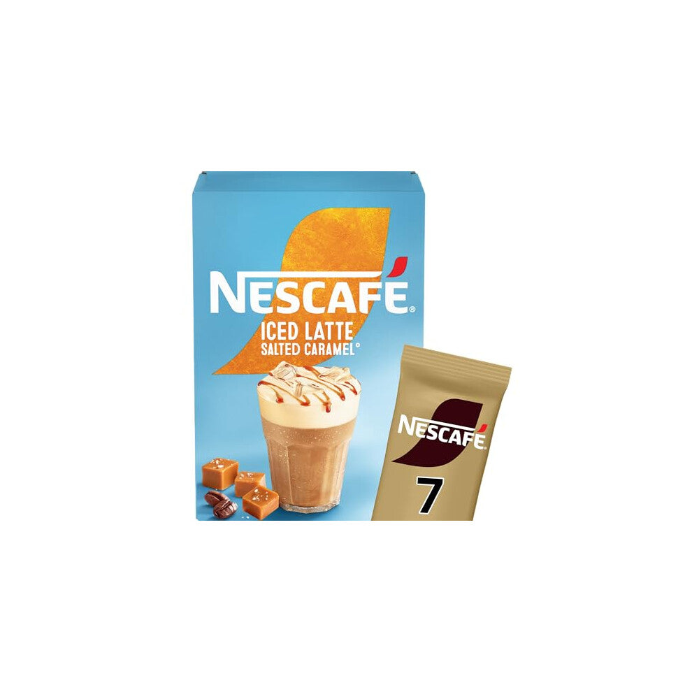 NESCAFÉ Iced Latte Salted Caramel Instant Coffee 7 x 14.5g Sachets, 100% Responsibly Sourced Coffee (Pack of 1)