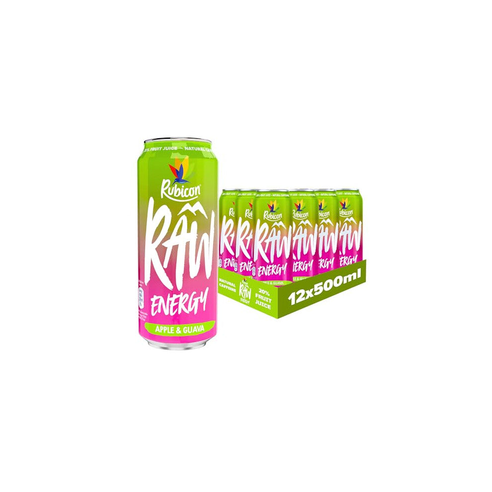 Rubicon RAW Apple & Guava Energy Drink, 12 x 500ml, High Caffeine