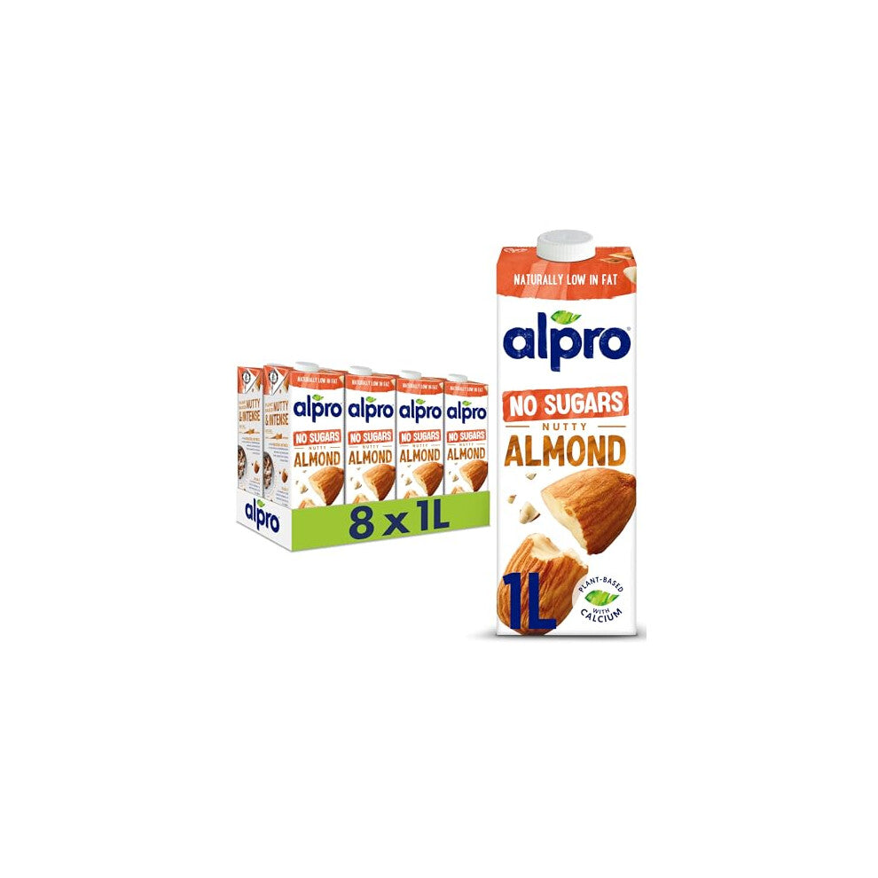 Alpro Almond No Sugars Plant-Based Long Life Drink, Vegan & Dairy Free, 1L (Pack of 8), 8.07 Kg