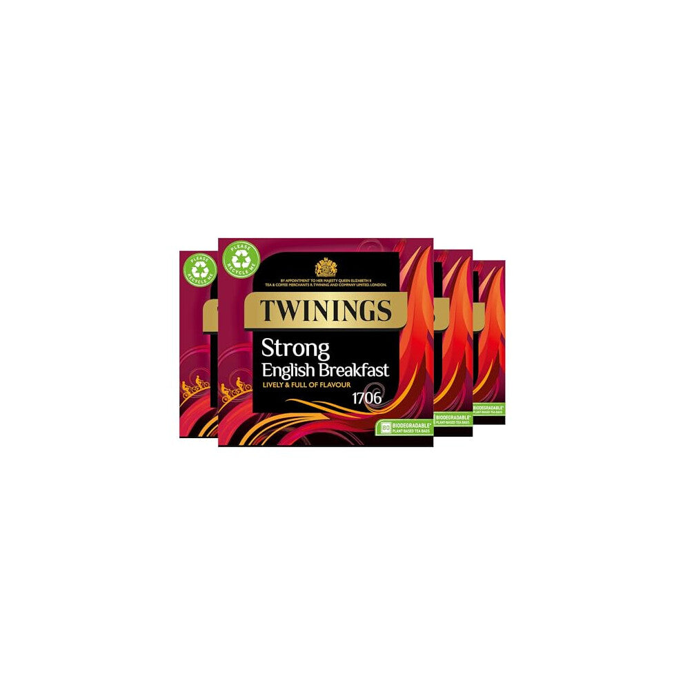 Twinings English Strong Breakfast Tea | Bold, Lively & Full of Flavour Black Tea | Multipack Bulk Buy, 320 (4 x 80) Biodegradable Tea Bags