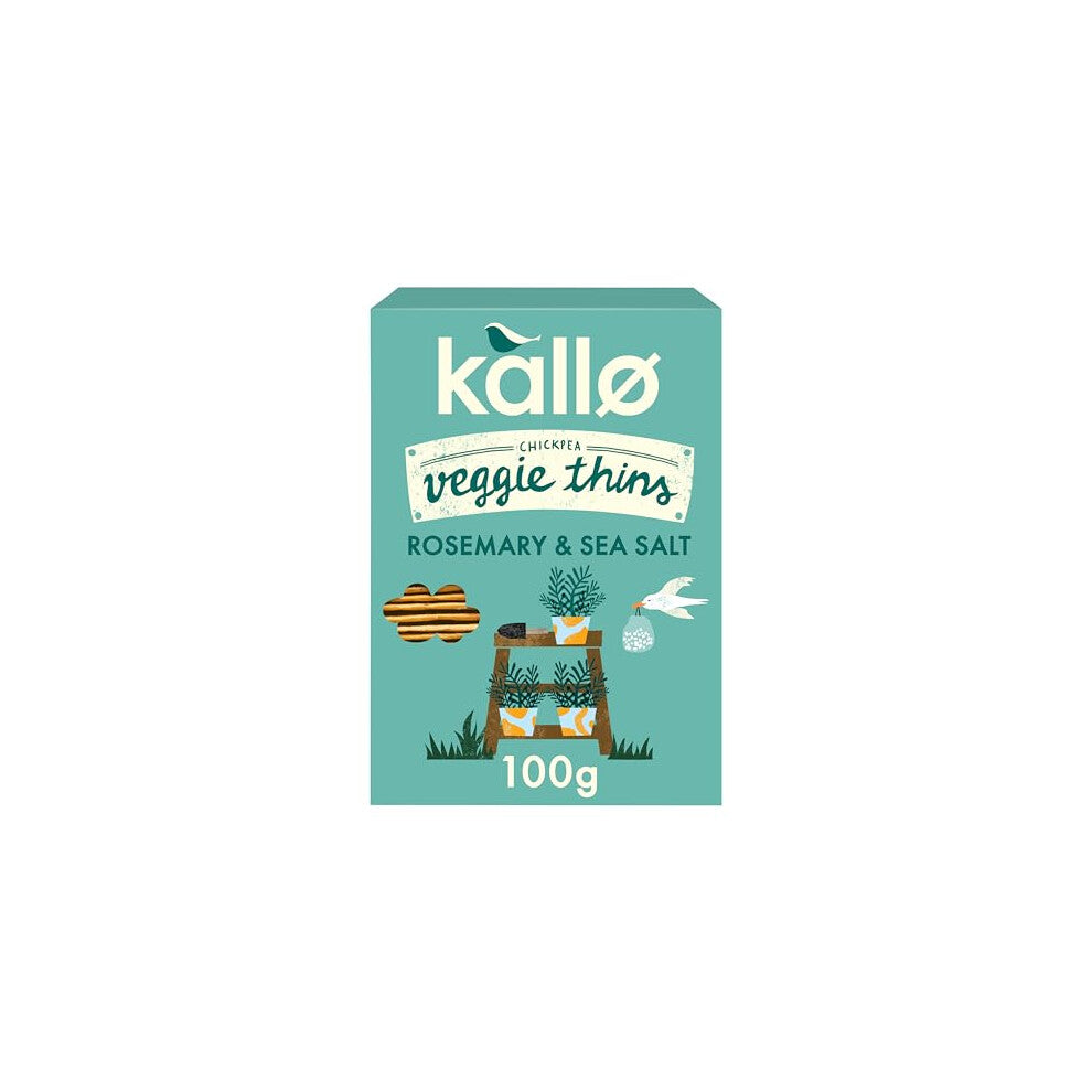 Kallo Rosemary & Sea Salt Veggie Thins Crackers | Healthy Snacks High Fibre, Plant Protein, Gluten Free & Baked | 100g Single Pack