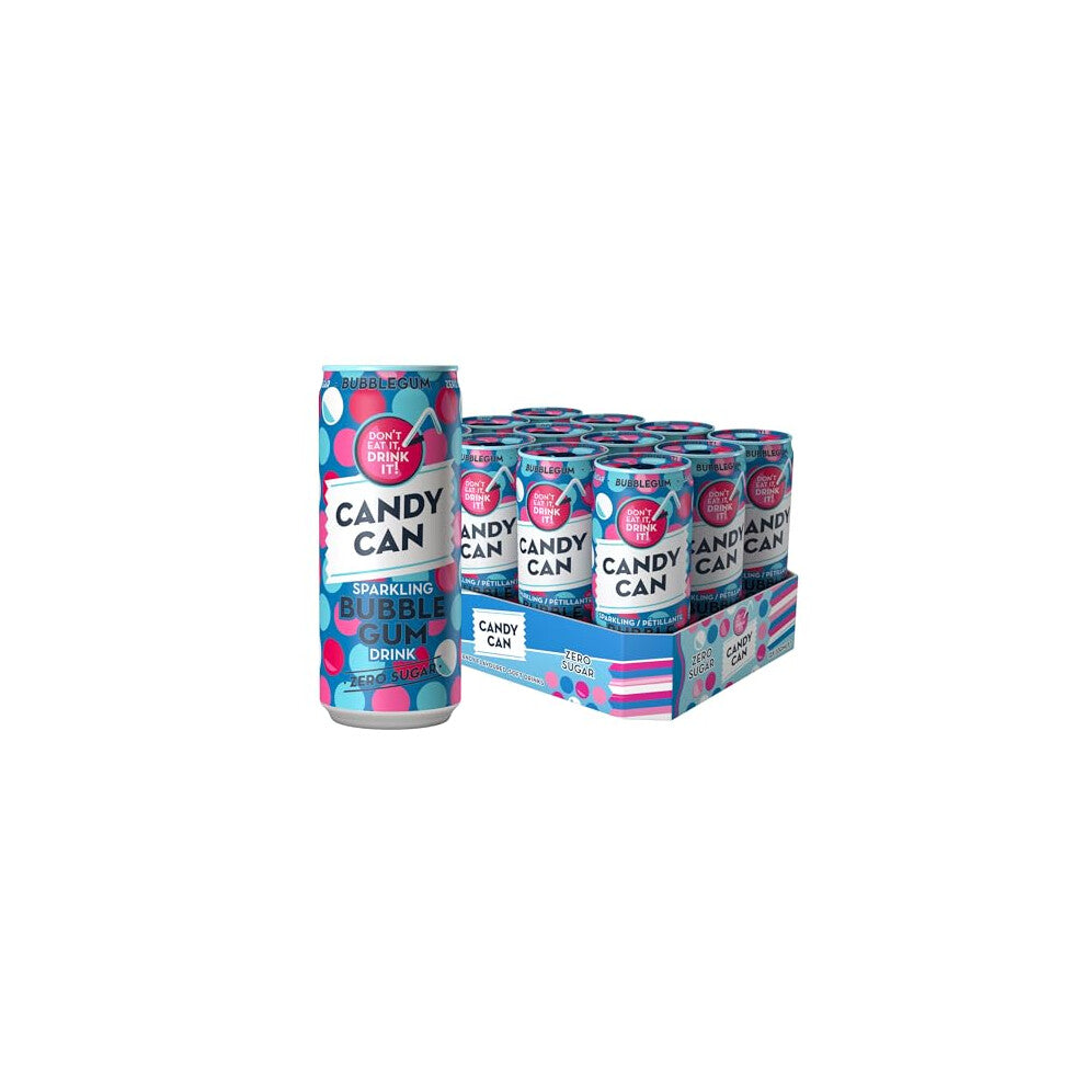 Candy Can, Bubblegum, Fizzy Drink, Nostalgic American Soda Flavours, Sugar Free, Sparkling Pop Cans (330ml x 12 Pack)
