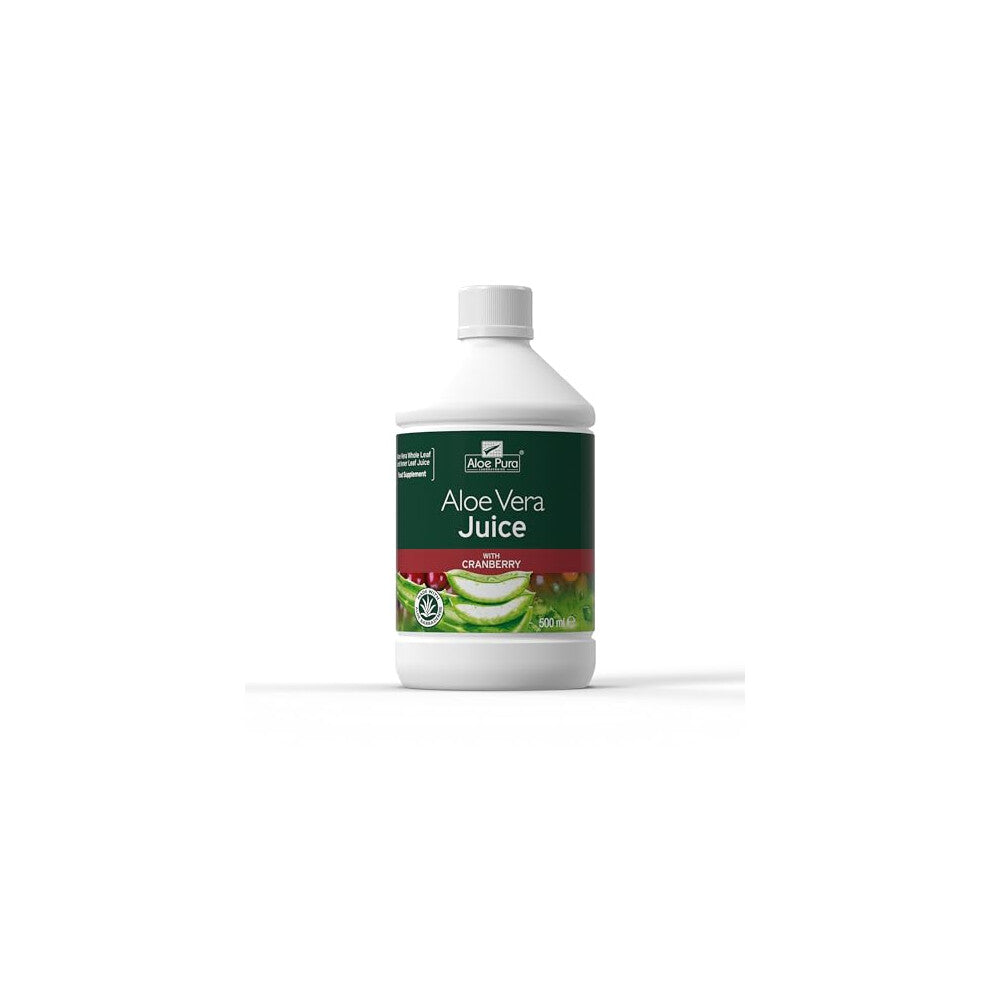 Aloe Pura Aloe Vera Juice with Cranberry , Natural , Vegan , Cruelty Free , Food Supplement, 500 ml