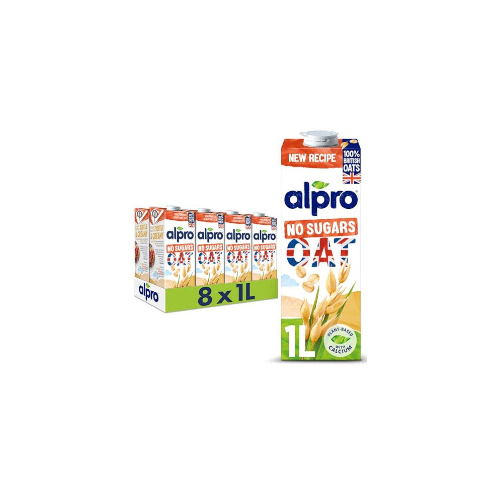 Alpro Oat No Sugars Plant-Based Long Life Drink, Vegan & Dairy Free, 1L (Pack of 8)