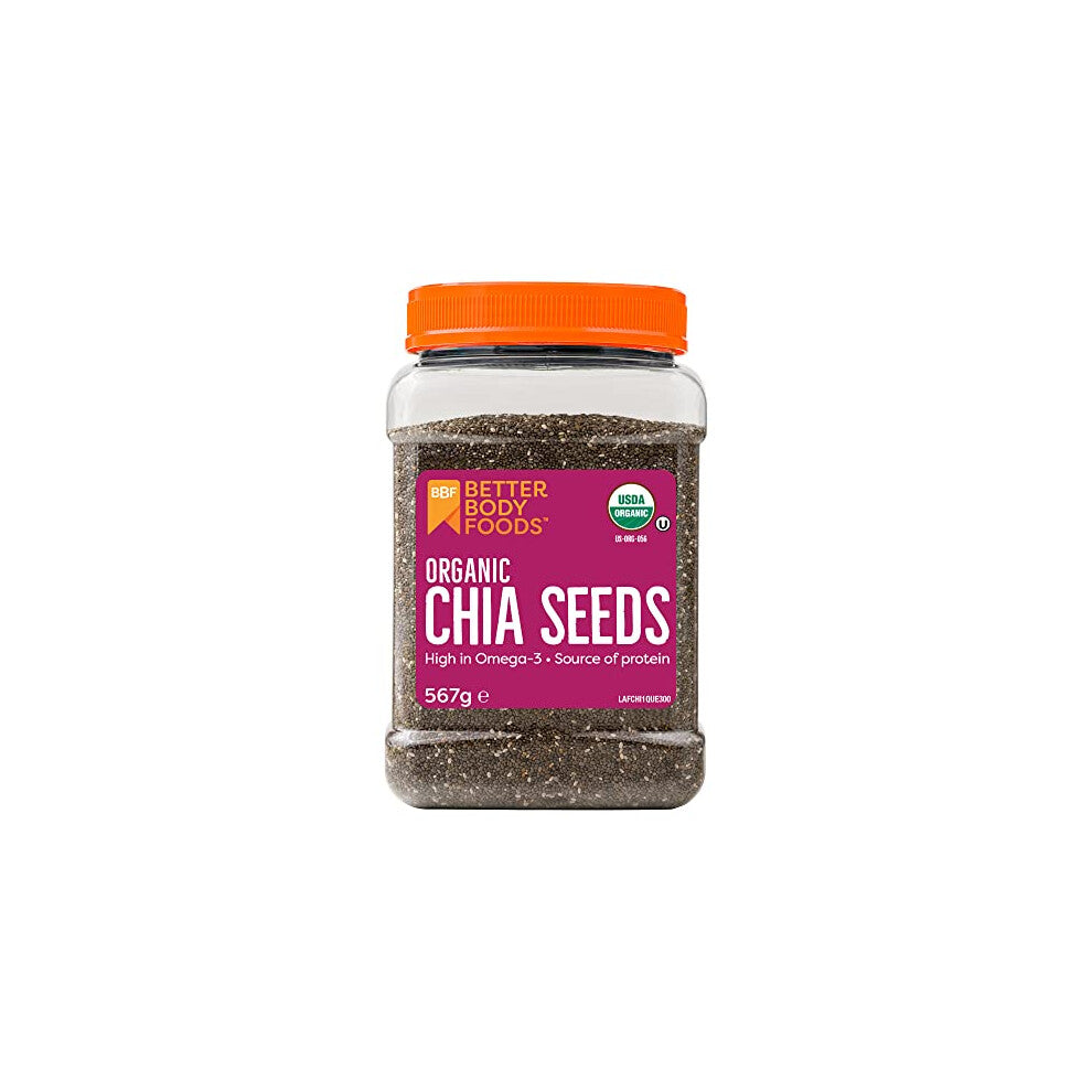 BetterBody Foods Organic Chia Seeds - Omega-3, 5g Protein, 567g
