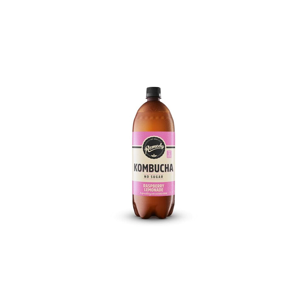 Remedy Kombucha Tea - Raspberry Lemonade - Sparkling Live Cultured, Naturally Sugar Free Soft Drink - Probiotic for Gut Health - 1 x 1L Bottle