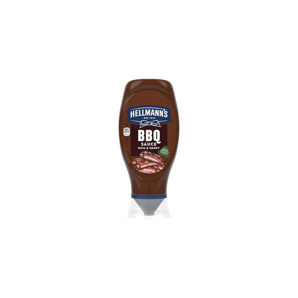 Hellmann's Rich & Smoky BBQ Sauce Condiment squeeze bottle made of 100% recycled plastic for burgers, chicken and chips 490 g