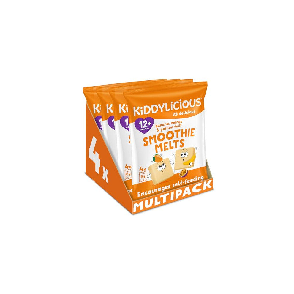 Kiddylicious Banana, Mango & Passionfruit Smoothie Melts - Delicious Snacks for Kids - Suitable for 12+ Months - 4 Packs of 4 (16 Total)