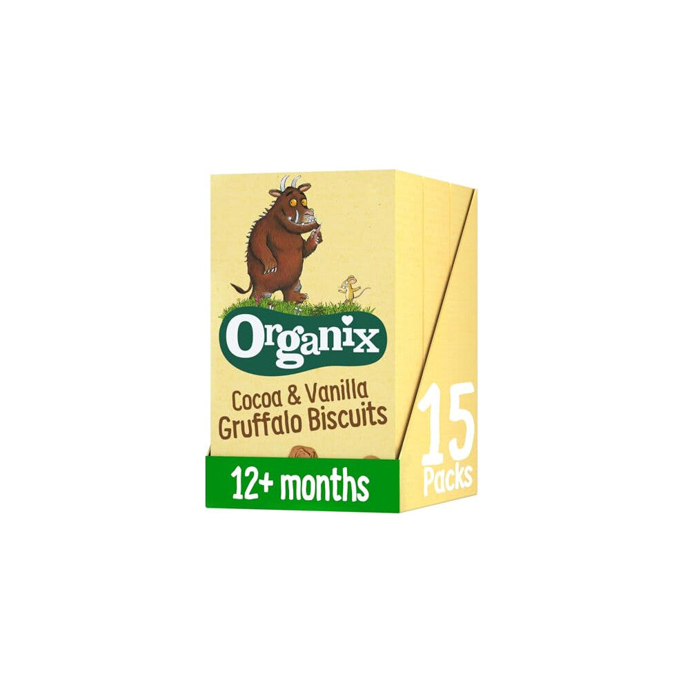 Organix Cocoa & Vanilla Gruffalo Biscuits, Organic Toddler Snacks, 12+ Months, Multipack, 5 x 20 g Bags Per Box (3 Boxes Total)