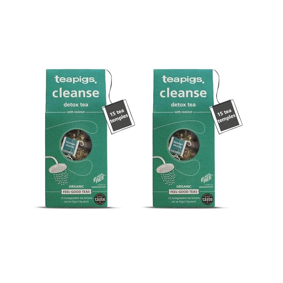 Teapigs Organic Cleanse Detox Tea Made With Whole Leaves and Herbs (2 Pack of 15 Temple Tea Bags) Feel Good Range