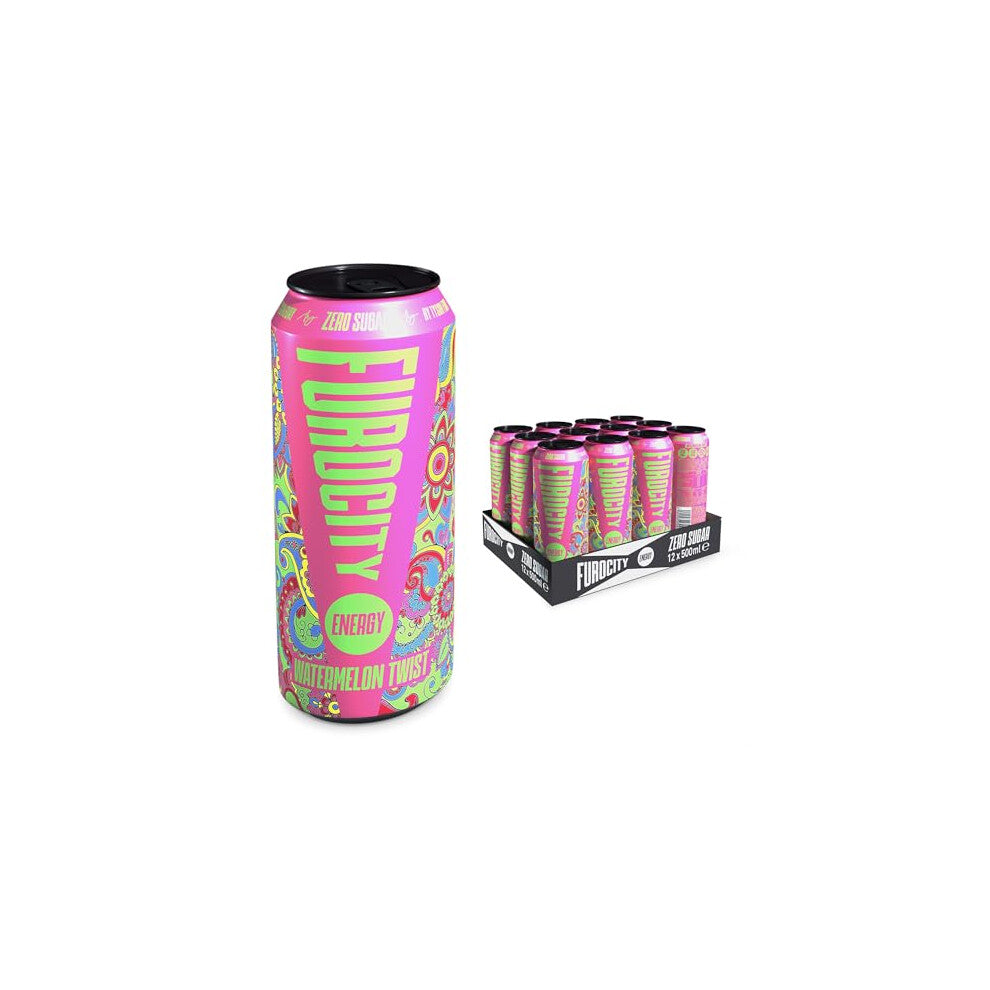 Furocity Energy Drink, Watermelon, 12 x 500ml, Sugar Free