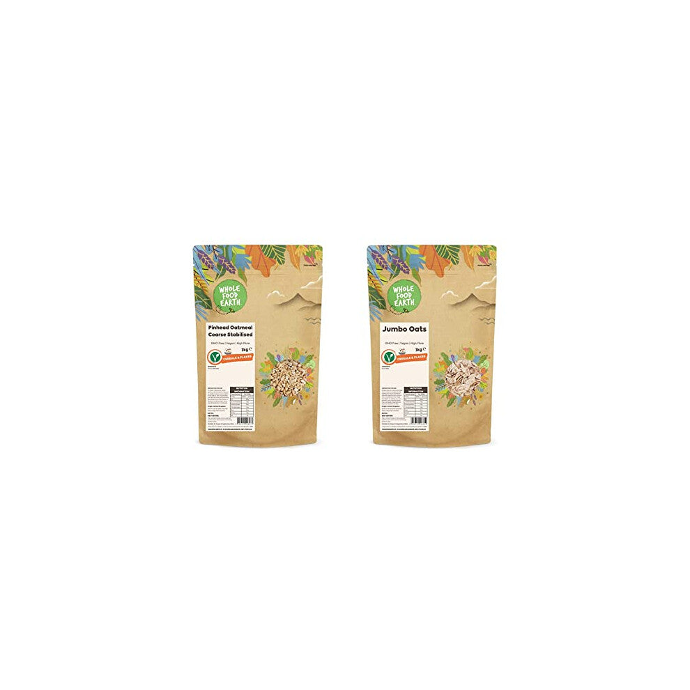 Wholefood Earth Pinhead Oatmeal Coarse Stabilised 3kg | GMO Free | Vegan | High Fibre & Jumbo Oats, 3 kg, Package May Vary