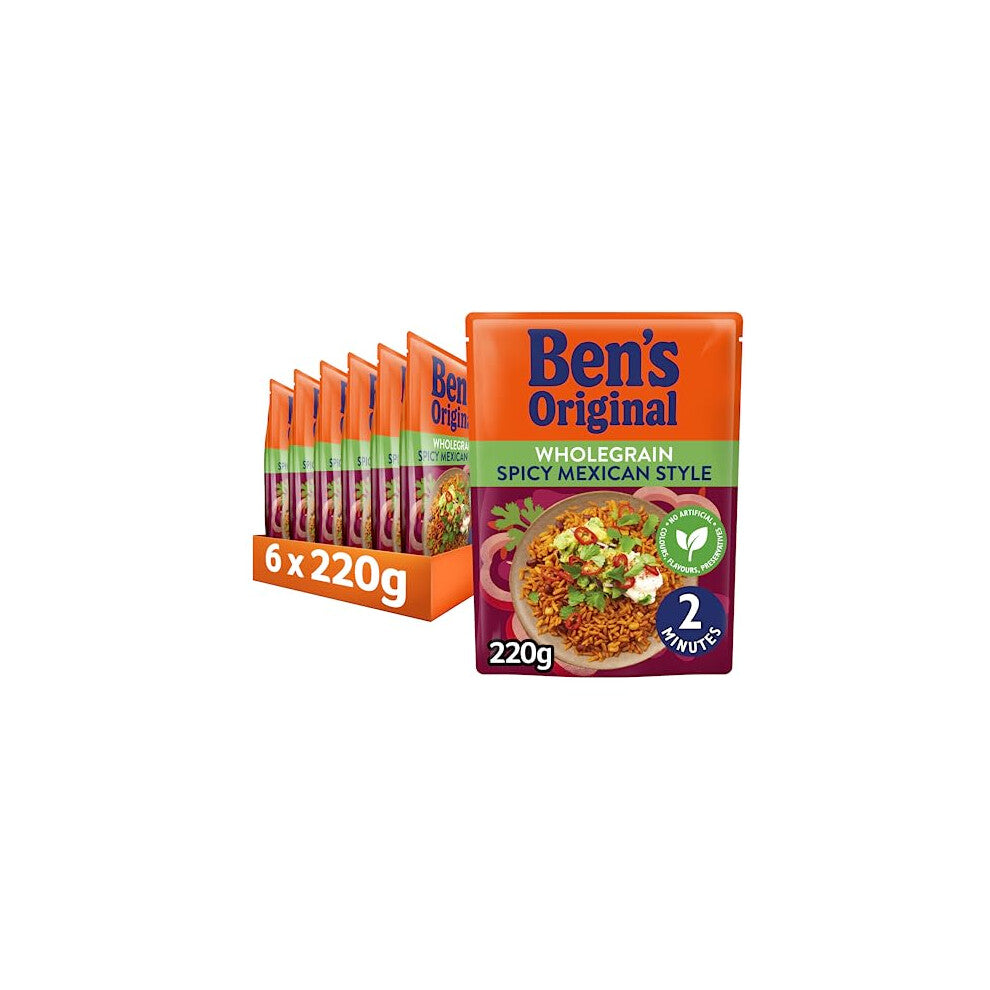 BEN'S ORIGINAL Wholegrain Brown Spicy Mexican Microwave Rice, Bulk Multipack 6 x 220g pouches