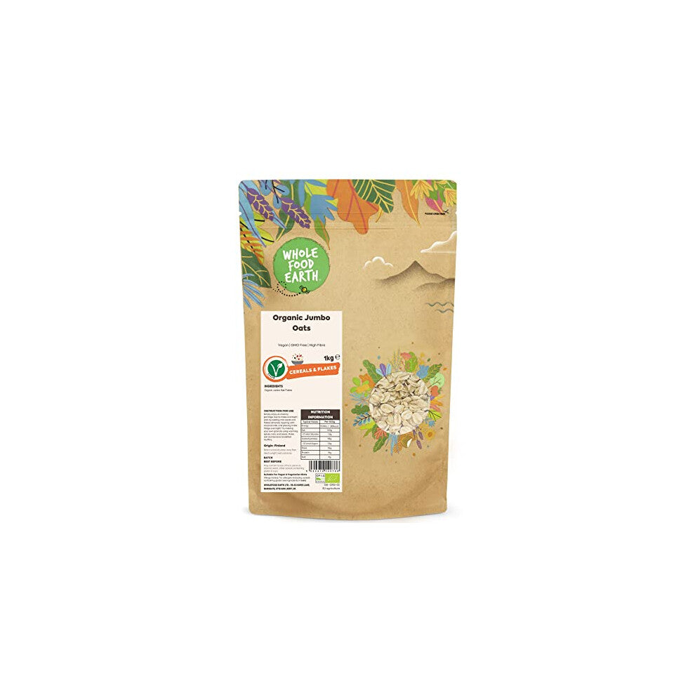 Wholefood Earth Organic Jumbo Oats – 1 kg | Vegan | GMO Free | High Fibre | Certified Organic