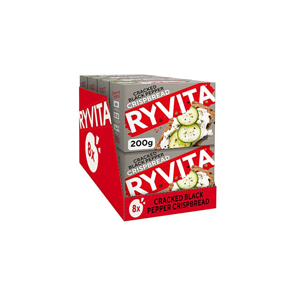 Ryvita Cracked Black Pepper Crispbread | Low Fat | Healthy Snack | High in Fibre | 8 PACKS of 200g