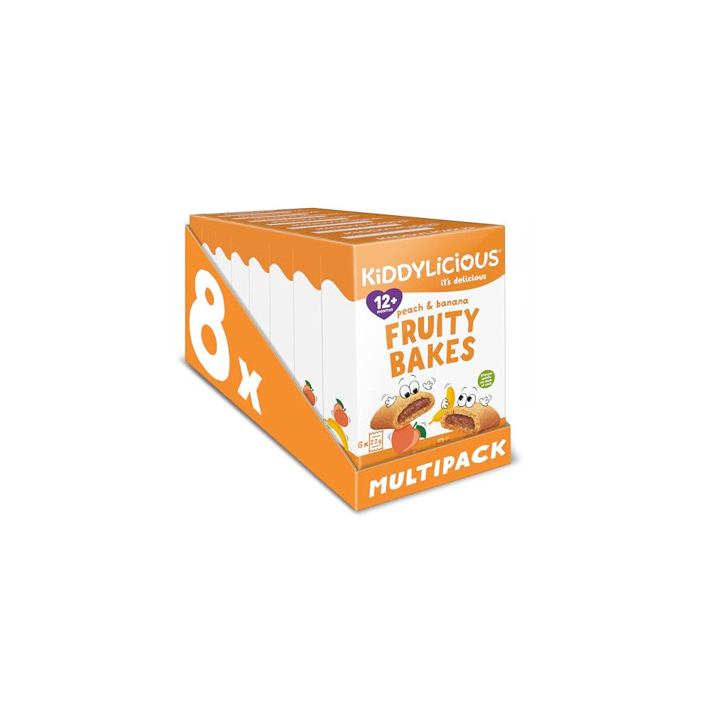 Kiddylicious Peach & Banana Fruity Bakes - Delicious Snacks for Kids with Real Fruit Centre - Suitable for 18+ Months - 8 Packs of 6 (48 Total)