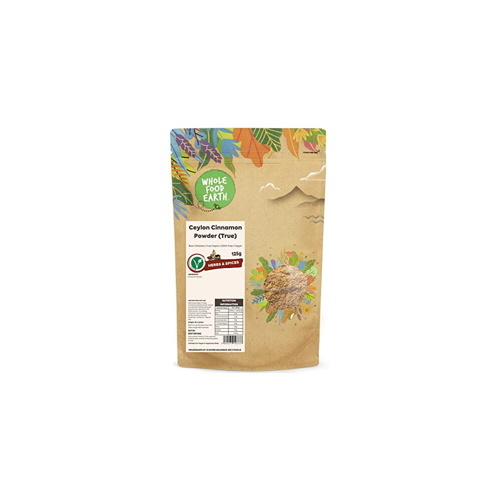 Wholefood Earth - Ceylon Cinnamon Powder (True) 125g - Raw - GMO Free - True Ceylon - Srilanka